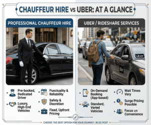 Read more about the article Chauffeur Hire vs Uber: Which Offers Better Value, Comfort & Reliability?