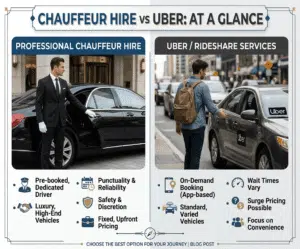 Read more about the article Chauffeur Hire vs Uber: Which Offers Better Value, Comfort & Reliability?